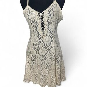 Cream lace mini lingerie slip dress with adjustable straps